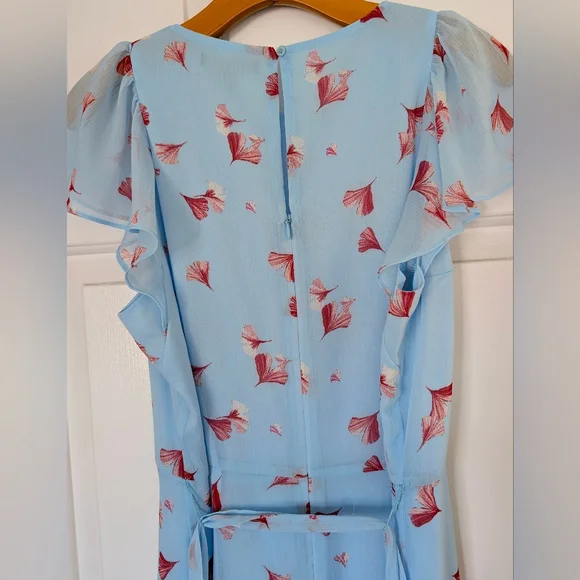 Banana Republic Sky Blue Midi Dress with Crimson Floral Accents - Picture 6 of 8